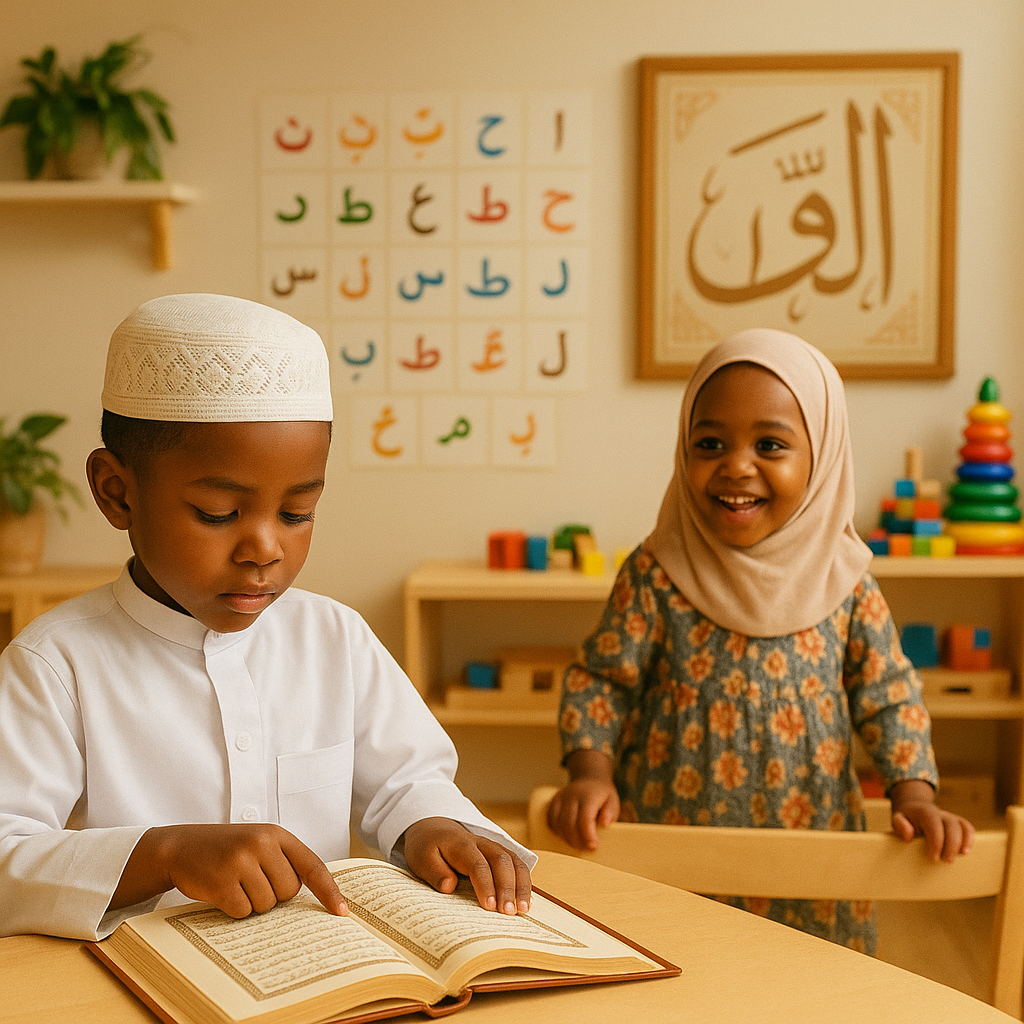Girl reading to younger students
